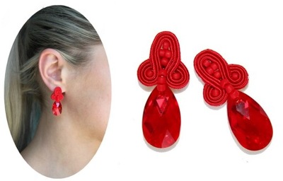 KOLCZYKI SUTASZ czerwone swarovski soutache piękne SZTYFTY