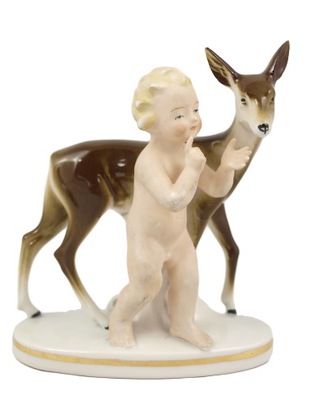 Grafenthal Putto z sarną stara figurka chłopiec