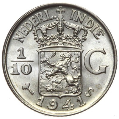 Indie Holenderskie - moneta - 1/10 Guldena 1941 S - SREBRO - MENNICZA UNC