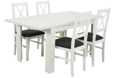 BIAŁY Zestaw Stół rozkładany 80/160 i 4 krzesła