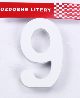 Cyfra Cyferka Drewniana 9 Biała, Liczba 3D, 16cm