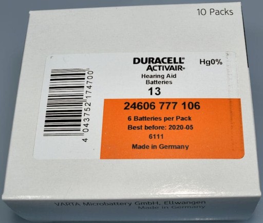 30 батареек для слуховых аппаратов DURACELL 13 PR48