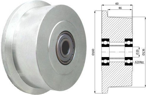 КОЛЕСО fi 160/136 С ФЛАНЦЕВЫМ РЕЛЬСОМ КОЛЕСА 1200 кг