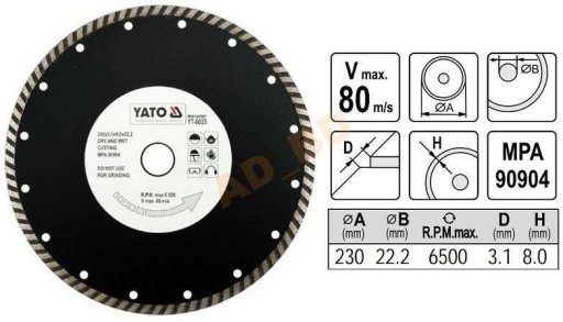 Алмазный диск турбосегментированный 230мм YATO 6025