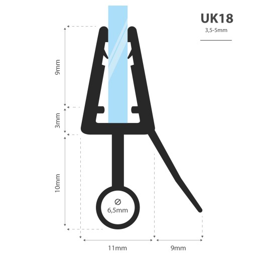 Уплотнитель для душевой кабины 90см 3,5 5 мм UK18