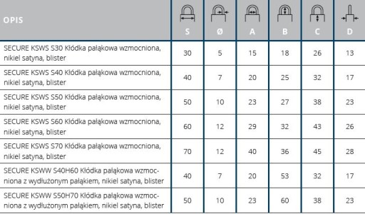 Замок KSWS S40 GERDA с усиленной атласной дужкой