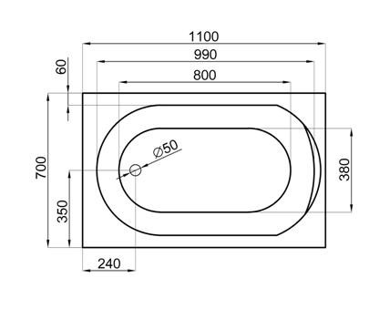 Классическая ванна POLIMAT 110х70 см, корпус сифон