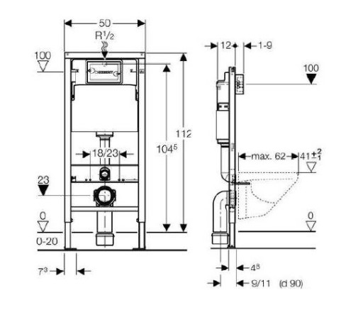 GEBERIT DUOFIX BASIC zestaw: stelaż do miski WC H-112 UP100 + wsporniki