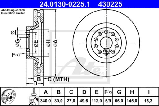 Колодки передние ATE для VW PASSAT B8 340 мм