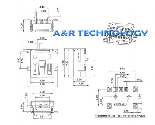 Зарядный порт Mini USB-B для контроллера PS3