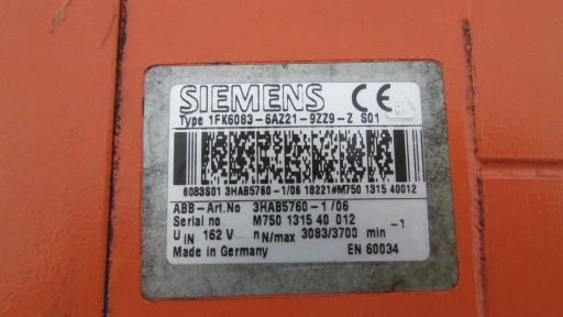 SERVO ABB ROBOTICS SIEMENS 1FK6083-6AZ21-9ZZ9-ZS01