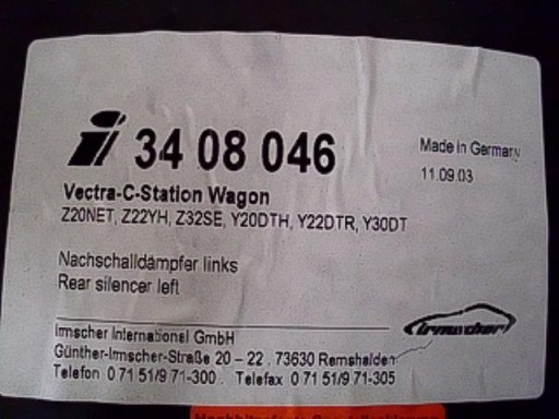 ГЛУШИТЕЛЬ IRMSCHER OPEL VECTRA C OPC 2.0 2.2 3.0 3.2
