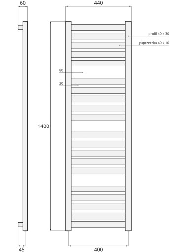 140x44 Радиатор КРИПТОН 140/40 - БЕЛЫЙ