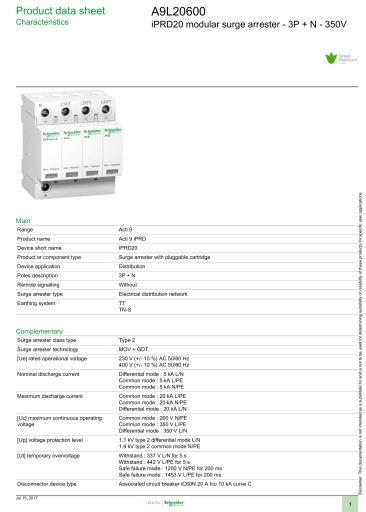 ограничитель перенапряжения C iPRD-20-20кА-350В A9L20600