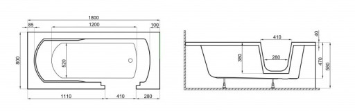 Акриловая ванна POLIMAT 180x80 AVO БЕЗ КОРПУСА