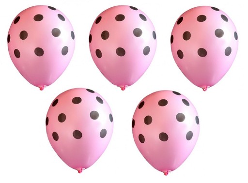 BALON RÓŻOWY W CZARNE KROPKI 5 SZTUK NA PANIEŃSKI