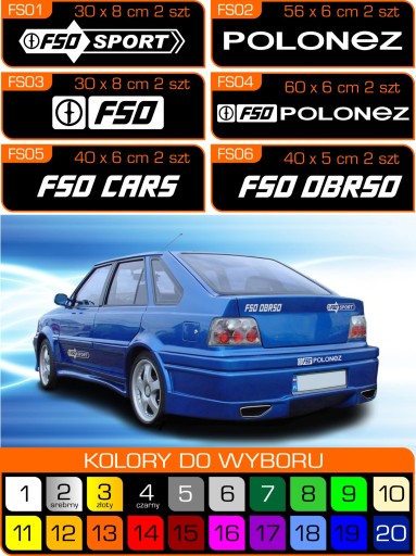 Naklejki FSO CARS, POLONEZ, OBRSO kpl. 2 szt !