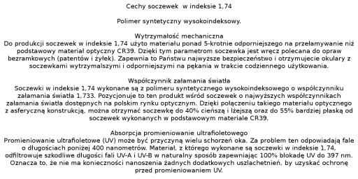 SOCZEWKI OKULAROWE SZAJNA 1,74 ASF SUPER AQUA PLUS