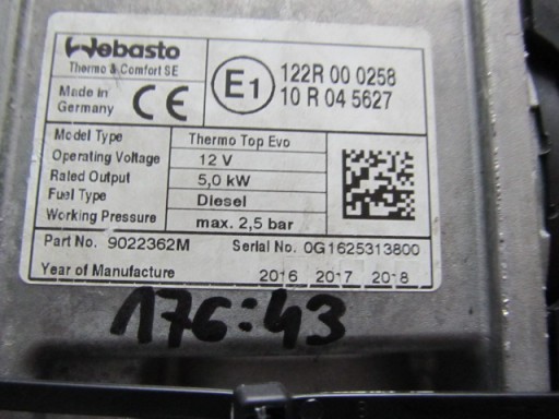 WEBASTO THERMO TOP EVO MERCEDES A2465002200 W246