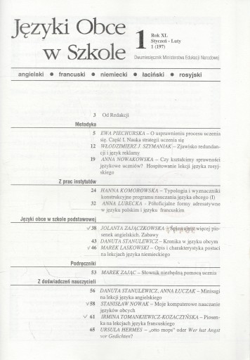 JĘZYKI OBCE W SZKOLE rocznik 1996 czasopismo naucz