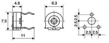 Potencjometr montażowy poziomy 470ohm - 8 sztuk