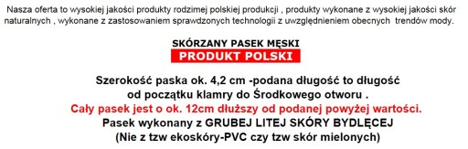 100 PASEK CZARNY MĘSKI SKÓRZANY DO DZINSÓW SPODNI