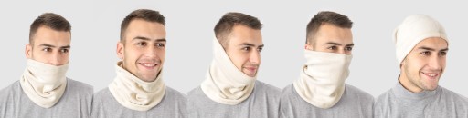 Ciepła Kominiarka Polarowa Czapka Szalik Komin Tunel Polar 5w1 r XXL ecru
