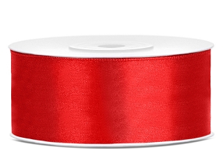 WSTĄŻKA satynowa tasiemka 25 mm/25 KROPKI pomarańcz