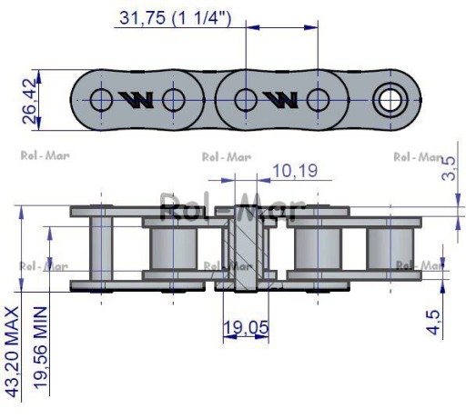РОЛИКОВАЯ ЦЕПЬ WARYŃSKI 20B-1 5M + ЗВЕНЬЕ