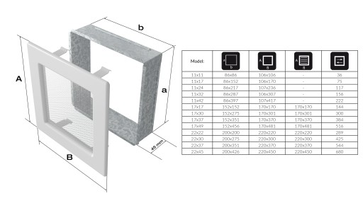 ВЕНТИЛЯЦИОННАЯ РЕШЕТКА КАМИНА 17X30, ЧЕРНАЯ