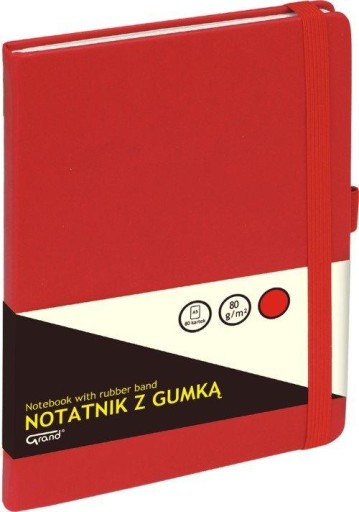 Блокнот А5 с ластиком, 80 страниц, красный блокнот GRID.