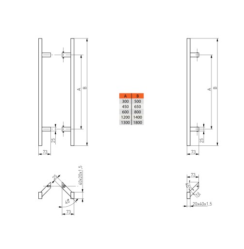 ручка-ручка дверная ручка INOX PR 20X40 KĄTOW800