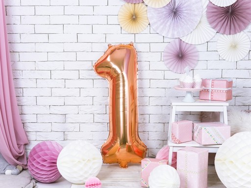 Balon foliowy Cyfra 1, 86cm różowe złoto
