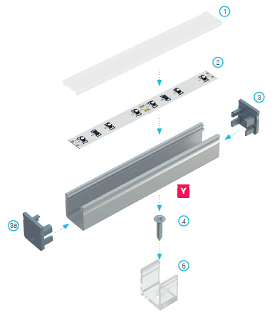 Y АНОДИРОВАННЫЙ АЛЮМИНИЕВЫЙ ПРОФИЛЬ 1М ДЛЯ СВЕТОДИОДНЫХ ЛЕНТ