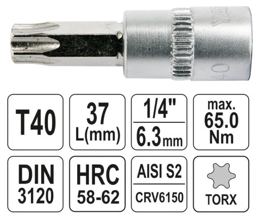 Бита YATO Torx на головке T40 1/4 дюйма YATO YT-04307