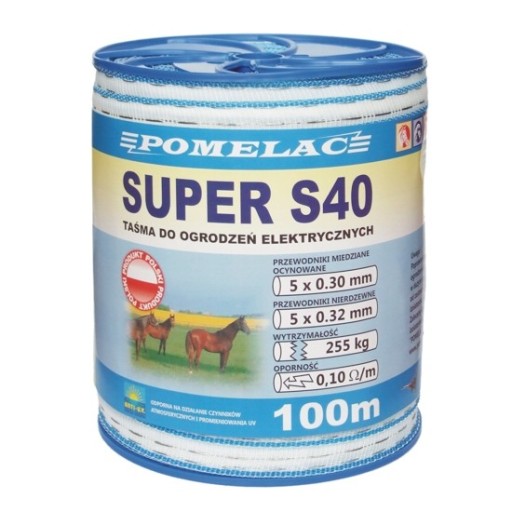 ЛЕНТА PASTUCH ДЛЯ ЛОШАДЕЙ POMELAC SUPER S-40MM/100 RESISTANCE 0.10hm ПОЛЬСКИЙ ПРОДУКТ