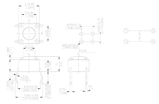 Микропереключатель Tact Switch 6х6мм 21мм 17мм - 20 шт.