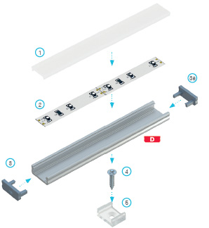 КПЛ. АЛЮМИНИЕВЫЙ ПРОФИЛЬ D ДЛЯ СВЕТОДИОДНОЙ ЛЕНТЫ ДЛИНОЙ 2М + МАТОВАЯ ЛАМПА