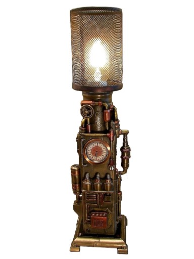 LAMPA Z ZEGARKIEM STEAMPUNK MASZYNA CZASU GRAWER v