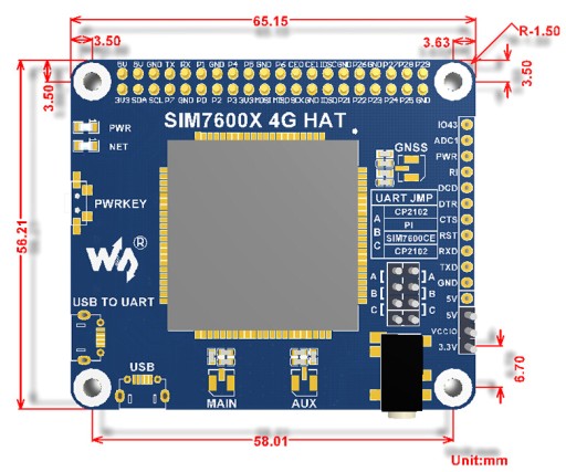 SIM7600E-H 4G/3G/2G/GSM/GPRS/GNSS Шляпа Raspberry Pi