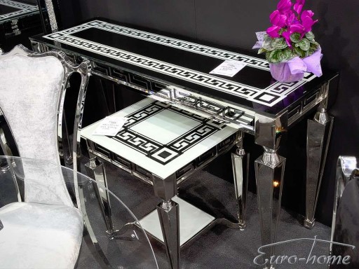 KONSOLA F375 150x45x80cm CZARNA GRECKI ORNAMENT