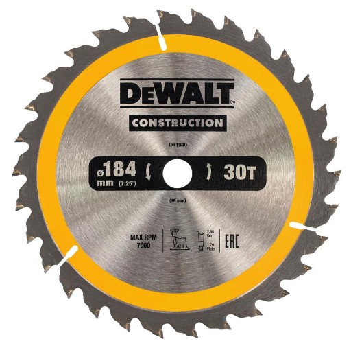 DEWALT DT1940 ПИЛА ПО ДЕРЕВУ 184x16mm 30z