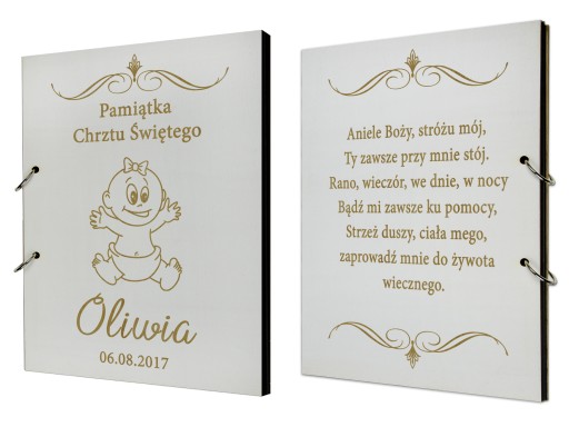 DREWNIANY ALBUM Z GRAWEREM NA CHRZEST DEDYKACJA
