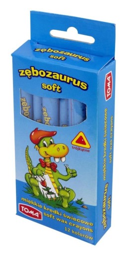 Kredki szkolne świecowe ZĘBOZAURUS 10cm SOFT- 12 kolorowe, trójkątne mix TO