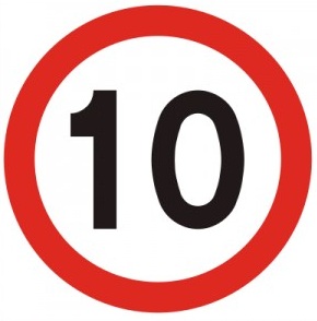 Znak OGRANICZENIE PRĘDKOŚCI DO 10 km/h