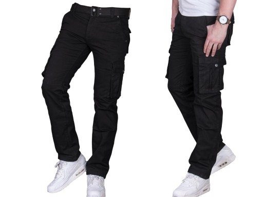 Bojówki czarne + pasek D9079-1 fashionmen2 rozm.30