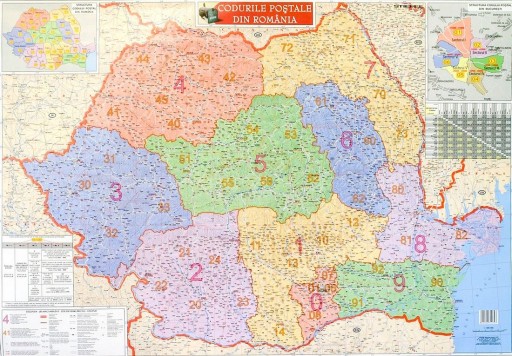 RUMUNIA KODOWA MAPA ŚCIENNA KODY POCZTOWE