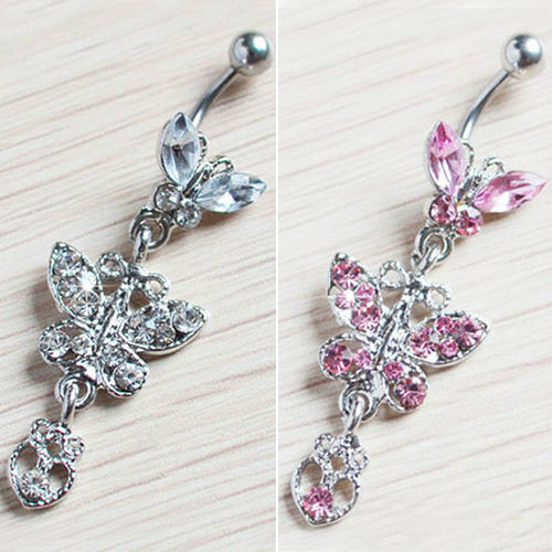 WISZĄCY KOLCZYK DO PĘPKA MOTYLEK KWIATEK PIERCING