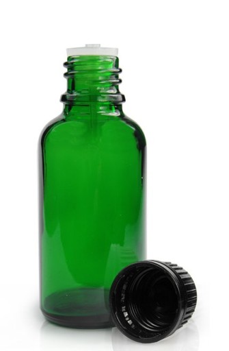 Buteleczka butelka szklana zielona z KROPLOMIERZEM czarnym 30ml