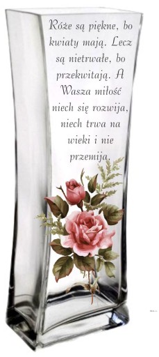 Elegancki Wazon z nadrukiem DUŻY GRUBE SZKŁO prezent Z DEDYKACJĄ GRAWEREM